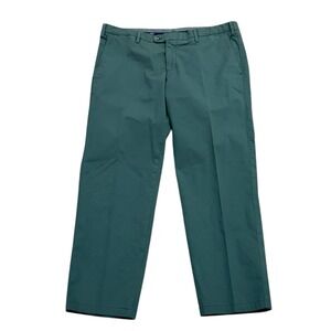 Fedeli Men's Size 54 Green Straight Leg Cotton Polyester Chino Trouser Pants euc
